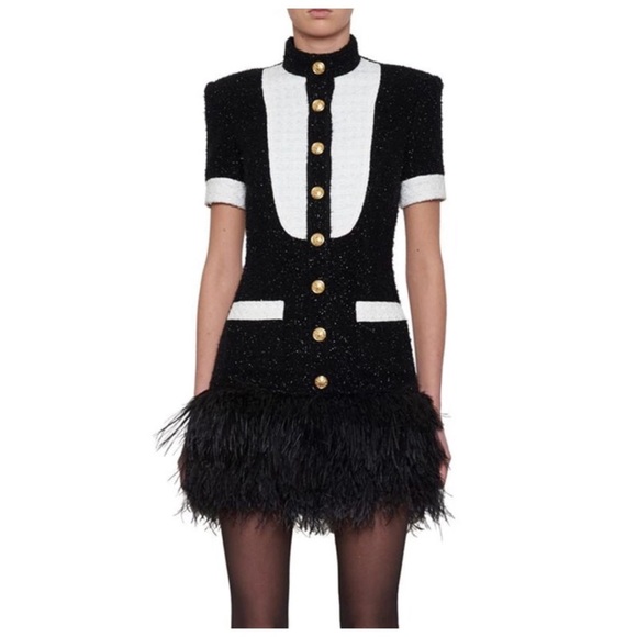 🎁 The Coco Natural Feather Trim Dress - Picture 3 of 7